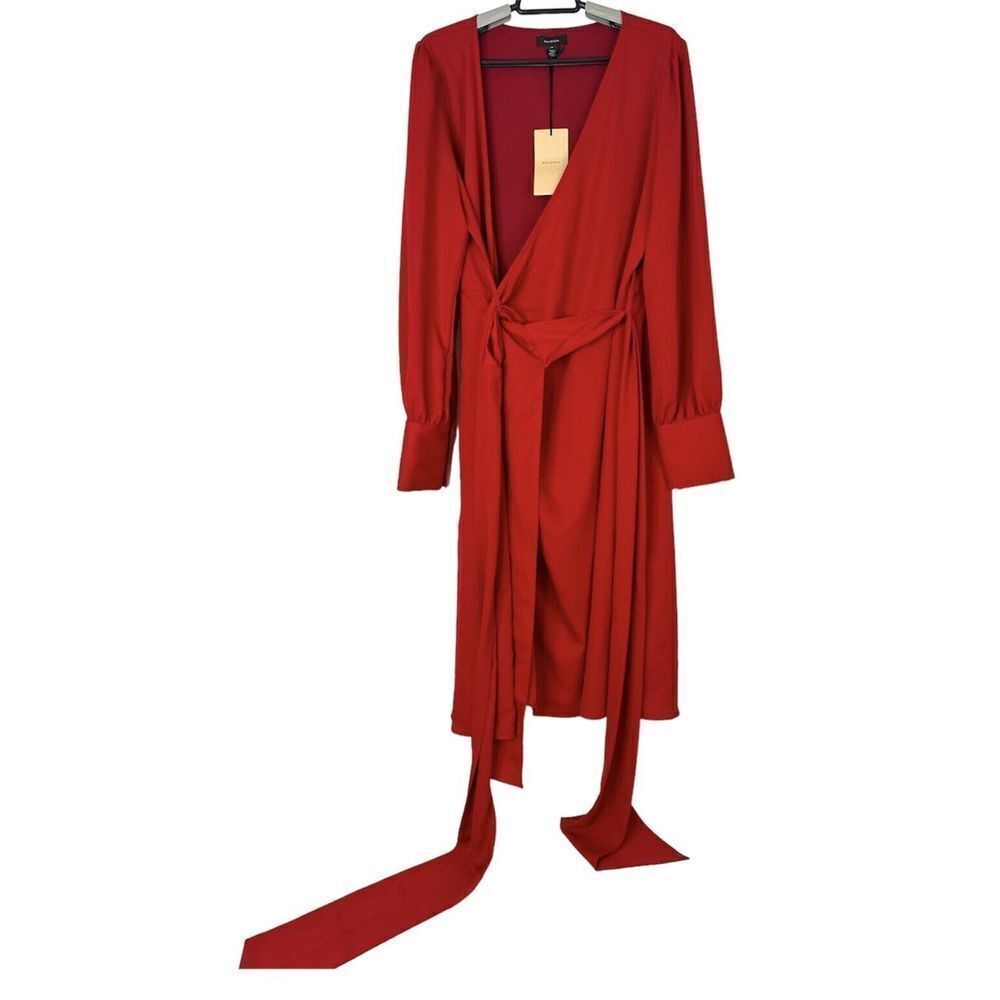 Halogen Dress Women's Medium Wrap Long Sleeve V Neck Knee‎ Length Tie Red NWT